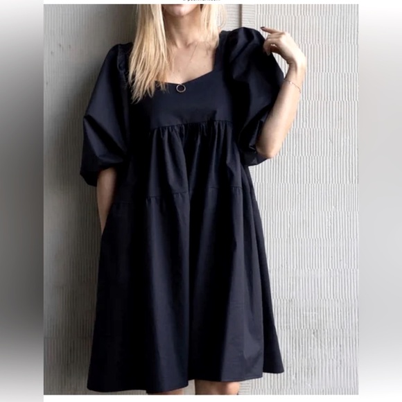 MONICA NERA Dresses & Skirts - NWT $334 Monica Nera Black Cotton Mini Natasha Dress Puffer Sleeve Size Small